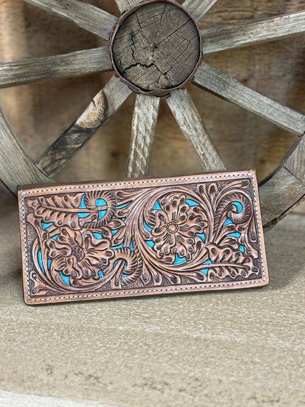 Leather Brown Turquoise Bifold Wallet