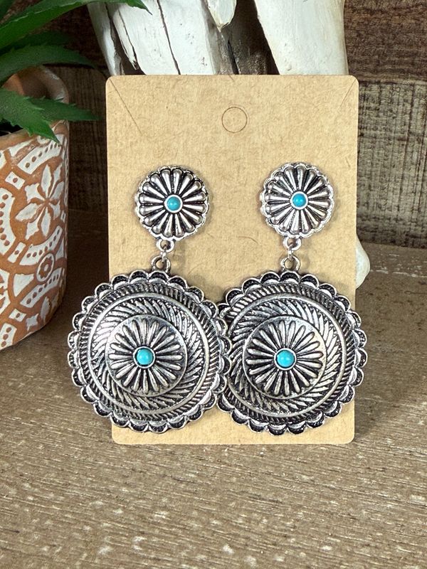 Concho with Stone Post Statement Earrings
