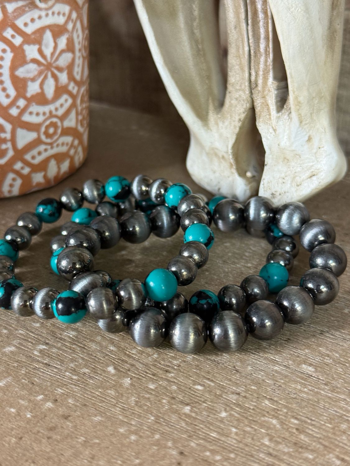 Silver &amp; Turquoise Stretch Bracelets