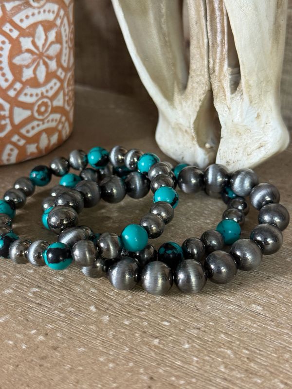 Silver &amp; Turquoise Stretch Bracelets