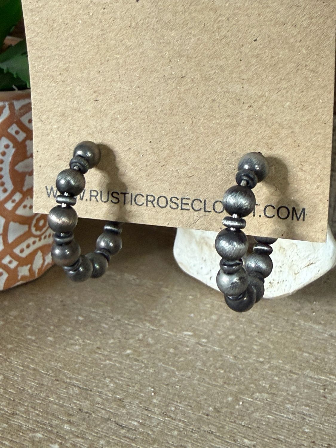 Silver Navajo Pearl Hoop Earrings