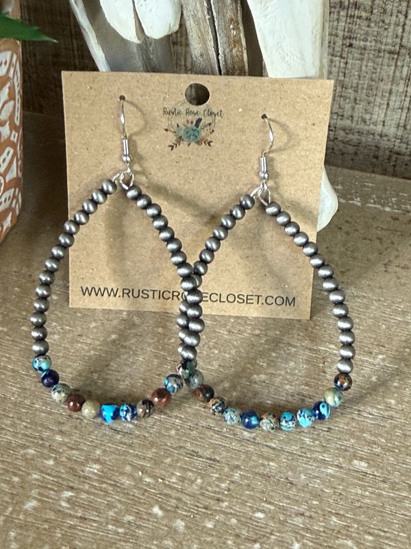 Silver Navajo Style Teardrop Dangle Earrings