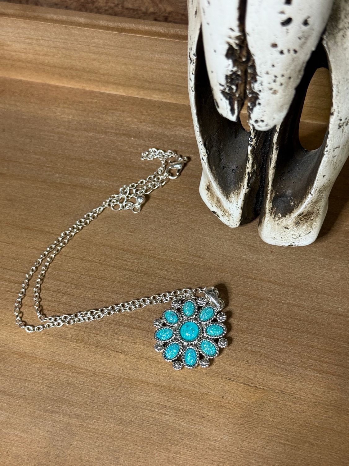 Western Turquoise Opal Square Blossom Necklace