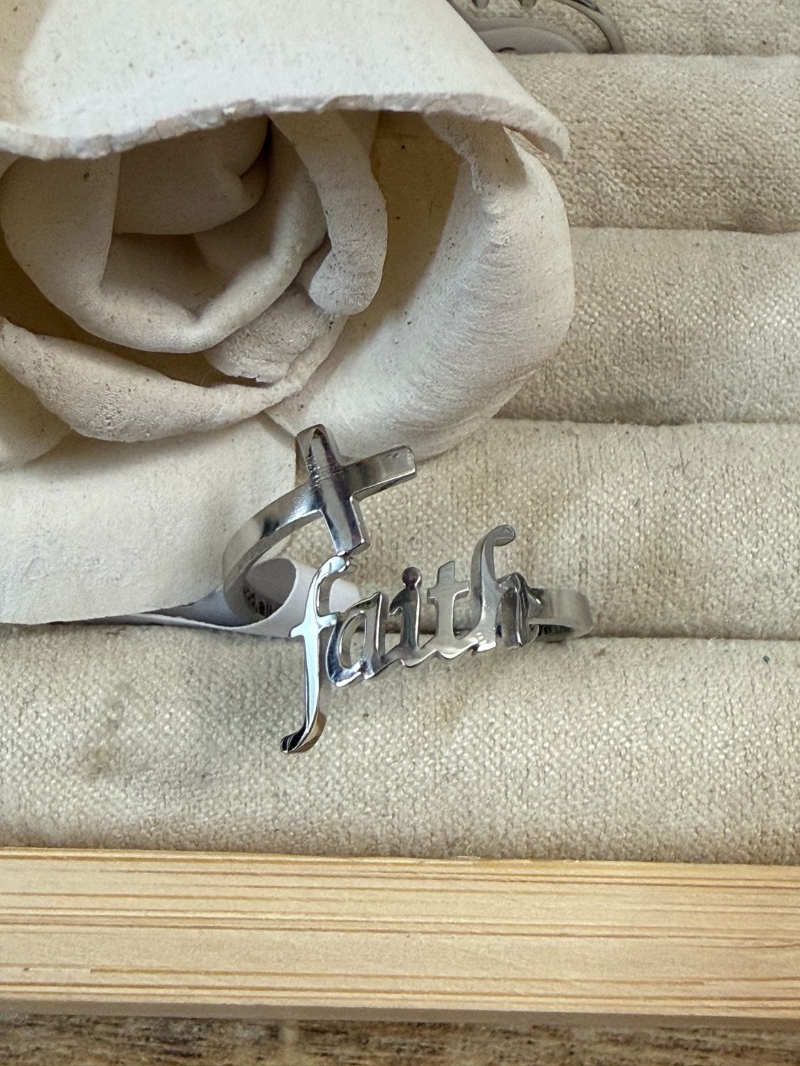 Faith Cross “9” Adjustable Ring Stainless