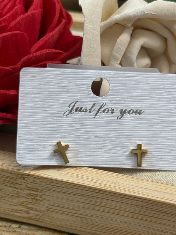Gold Cross Stud Earrings