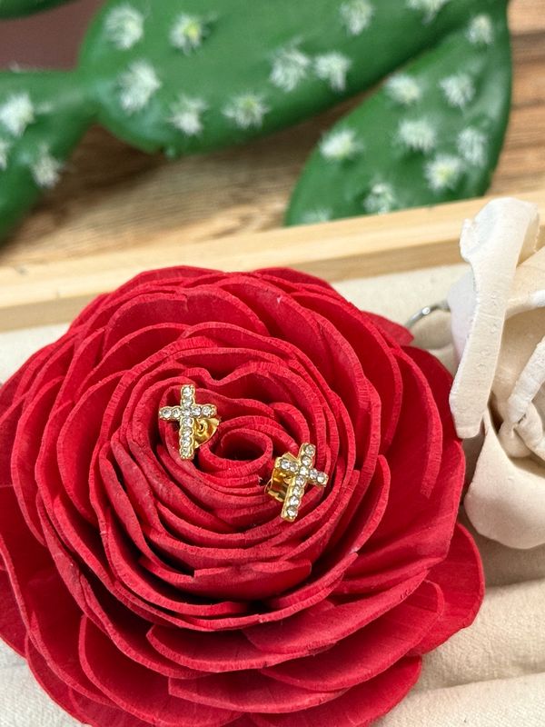 Gold-Stone Cross Earrings