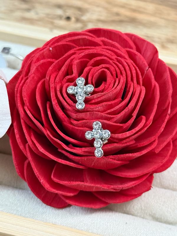 Round Stone Cross Stud Earrings