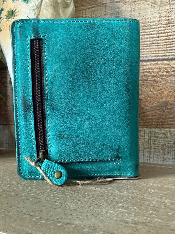Card Holder Wallet in Teal Leather