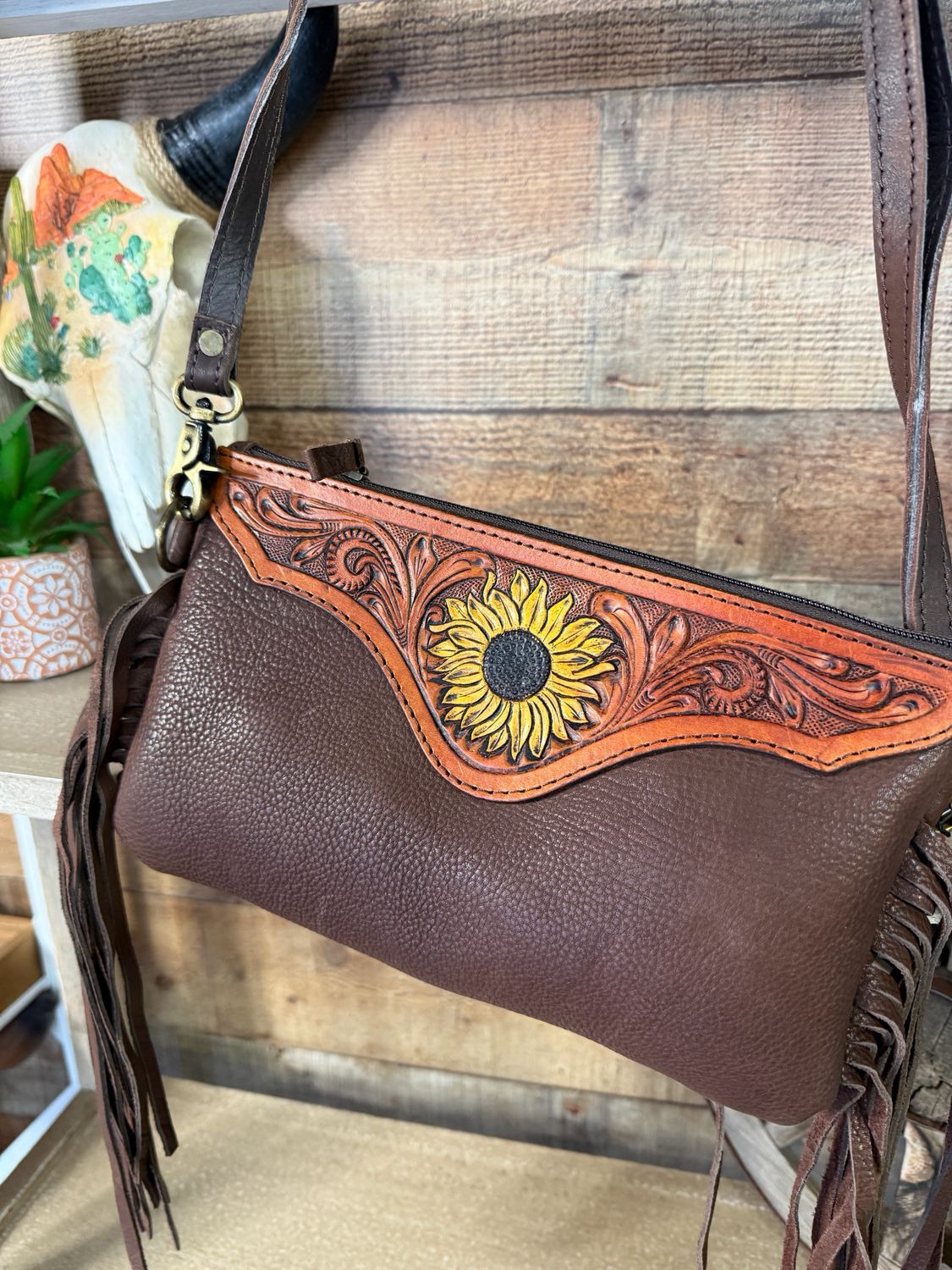 Sunflower Tool Leather Fringe Crossbody