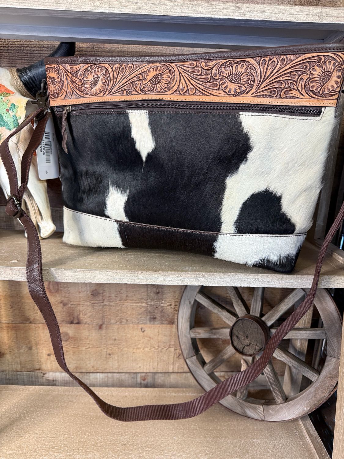 Large Crossbody Tooled &amp; Hide Western Bag