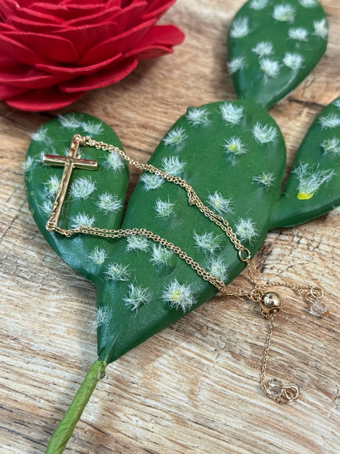 Gold Double Row Cross Bracelet