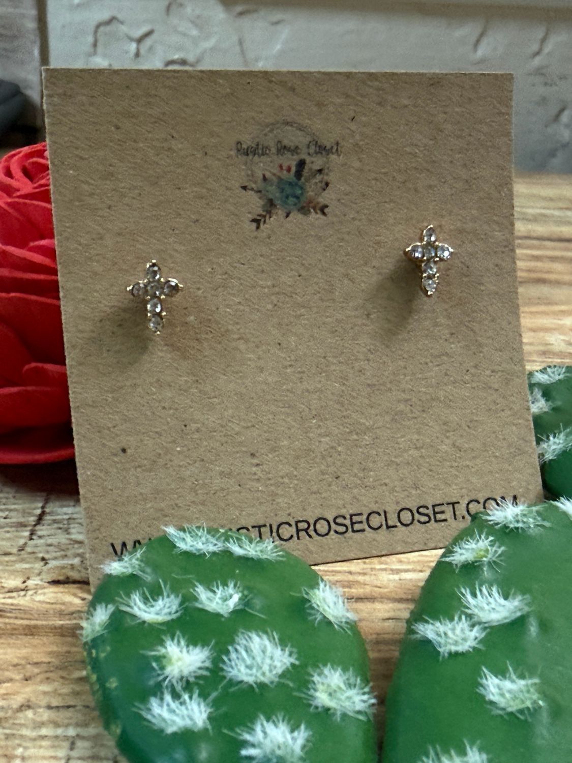 Stone Cross Gold Earrings