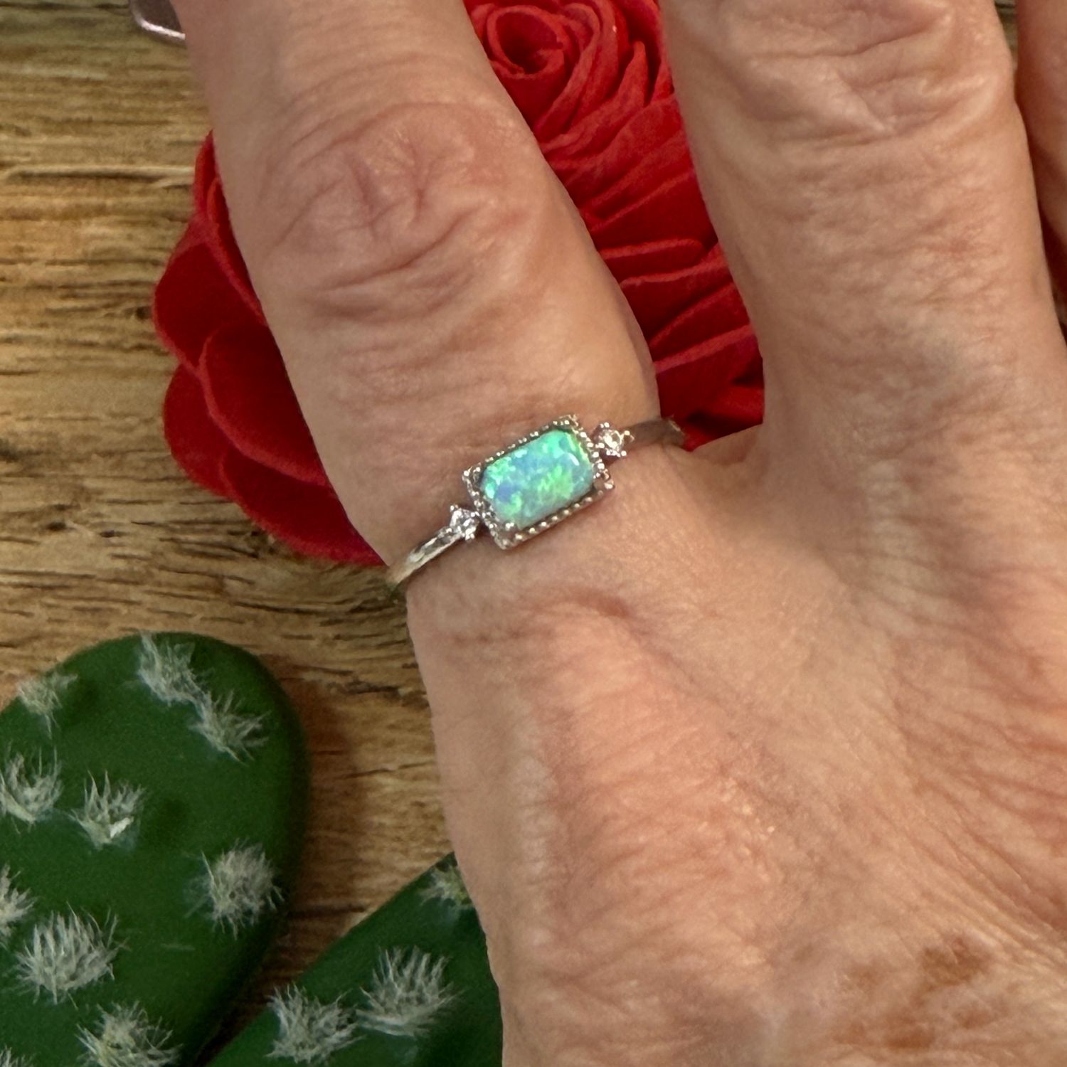 Blue Opal Rectangular Ring Size 8