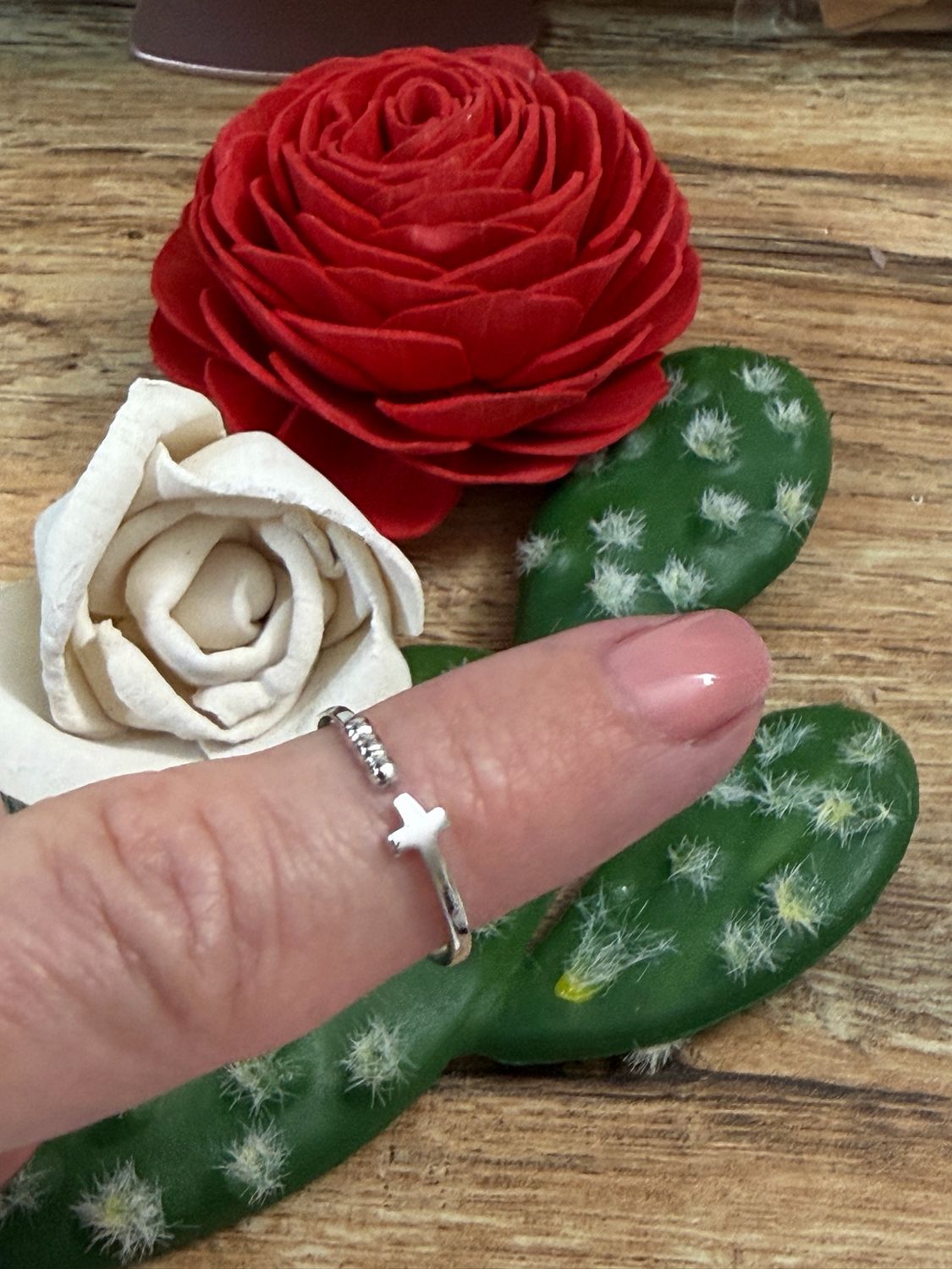 Dainty Cross Bead Ring