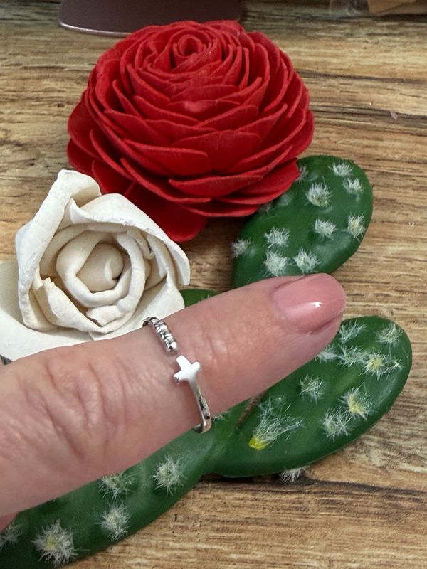 Dainty Cross Bead Ring