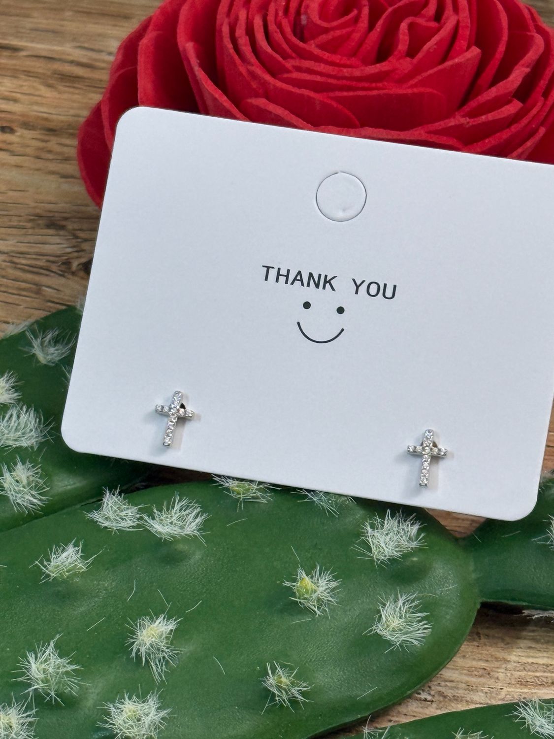 Silver Tiny Cross Ball End Stud Earrings