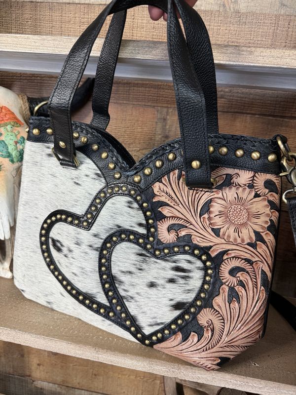 Western Cowhide Heart Tote Bag