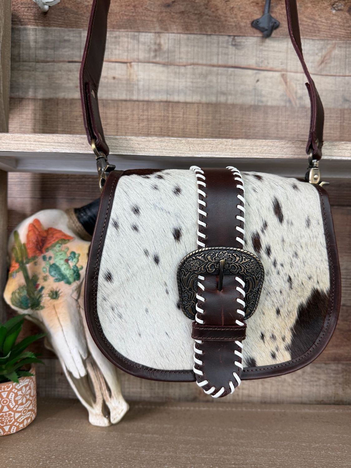 Cowhide Belt Buckle Crossbody Bag