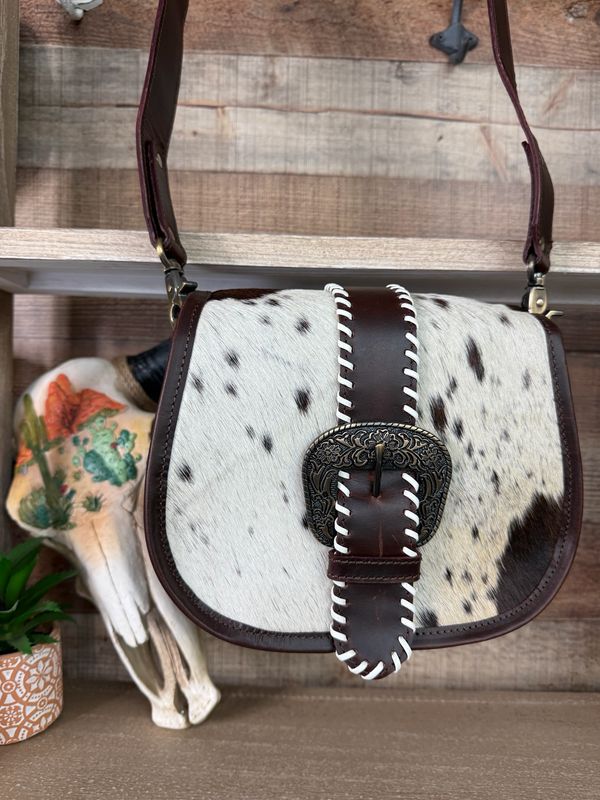 Cowhide Belt Buckle Crossbody Bag