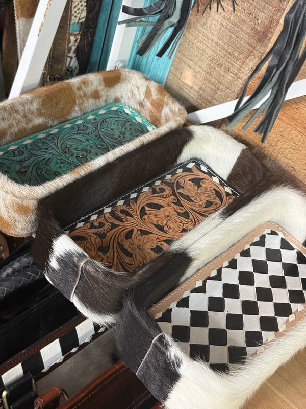 Checkered Black and White Cowhide Long Tray