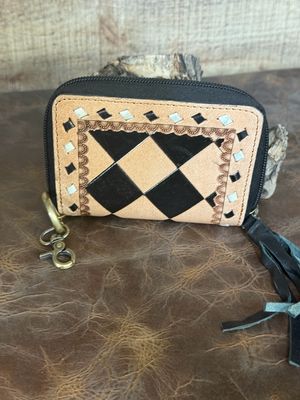 Checkered Tan &amp; Black Leather Wallet