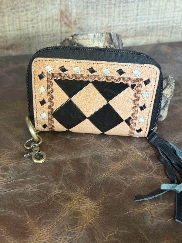 Checkered Tan &amp; Black Leather Wallet