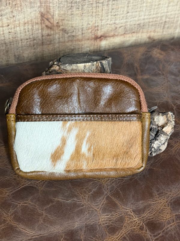Tan and White Cowhide Coin Pouch