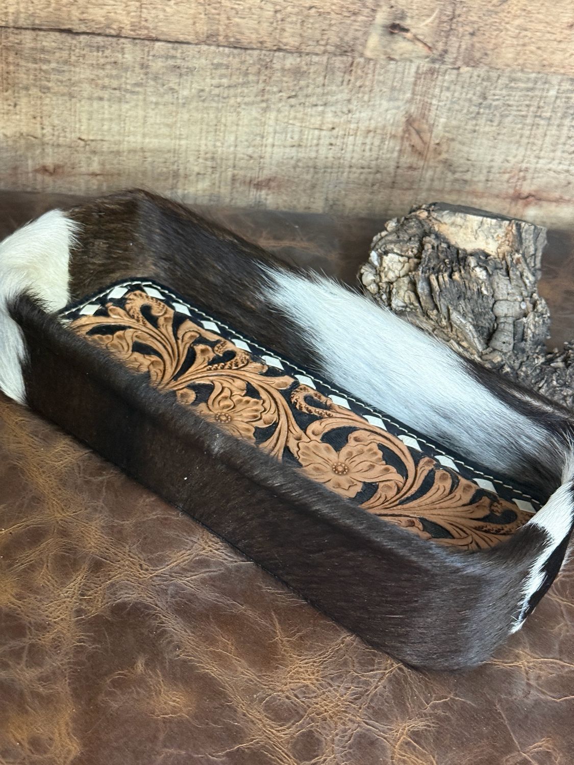 Tooled Leather cowhide Long Tray