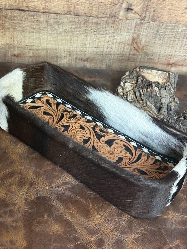 Tooled Leather cowhide Long Tray