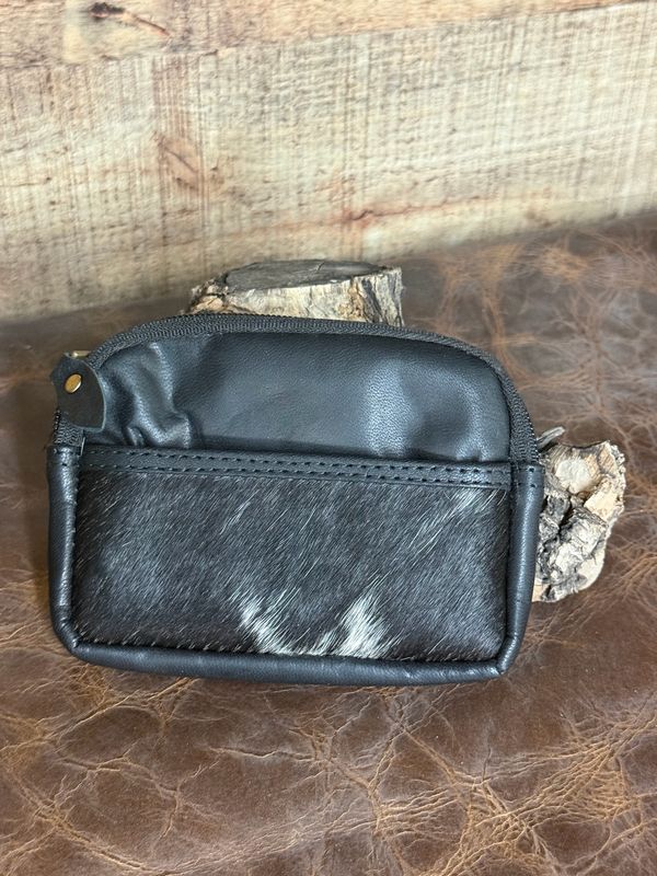 Black Cowhide Leather Coin Pouch