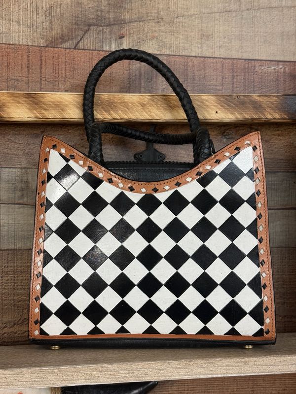 Black &amp; White Checkered Handbag