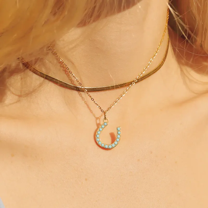Gold Turquoise Stone Horseshoe Charm
