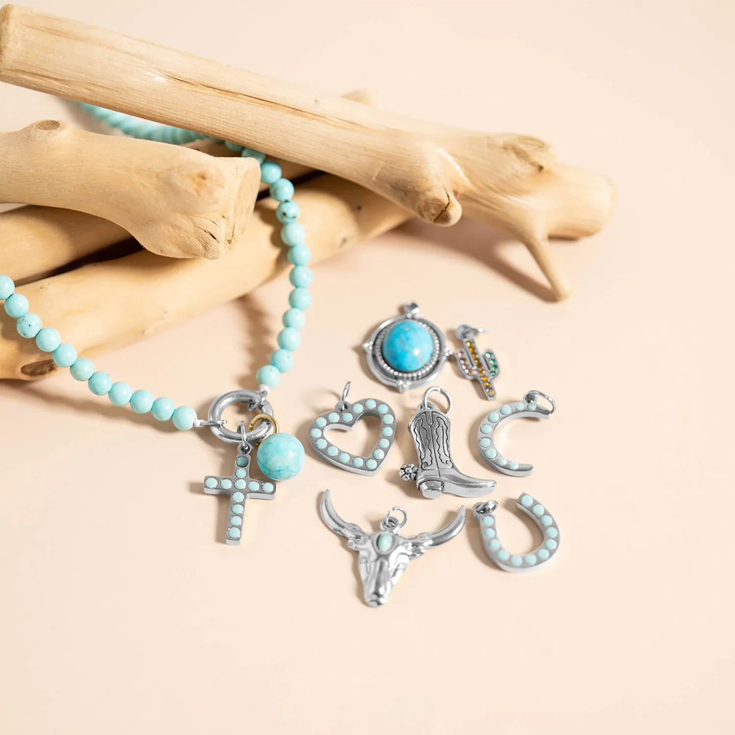 Stainless Turquoise Stone Cross Charm