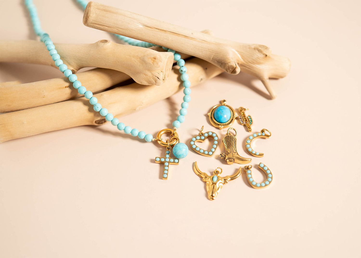 Stainless Turquoise Stone Heart Charm