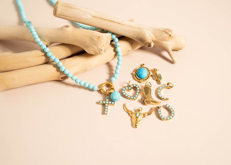 Stainless Turquoise Stone Heart Charm