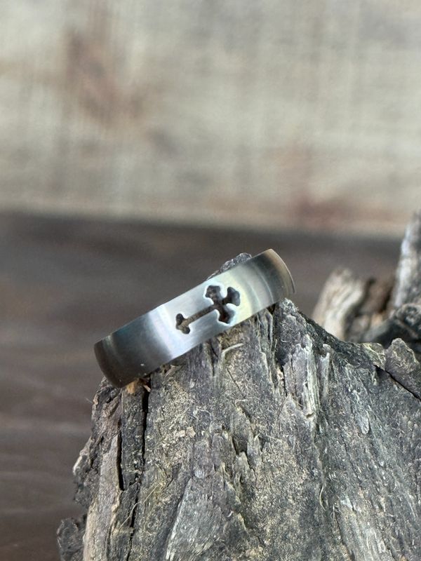Cross Cutout Brushed Stainless Steel Ring