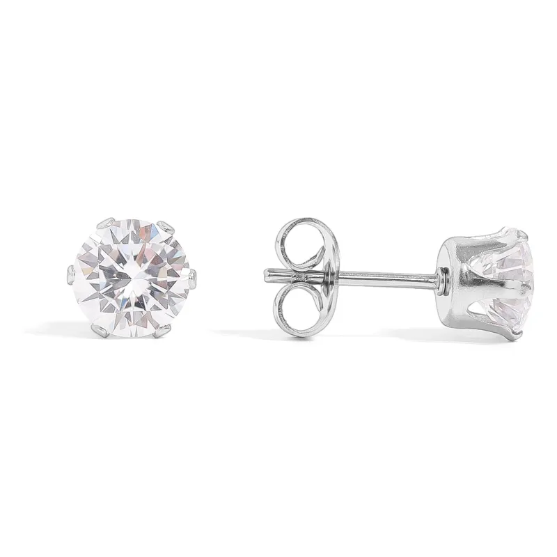 Round CZ Stainless Steel Stud Earrings