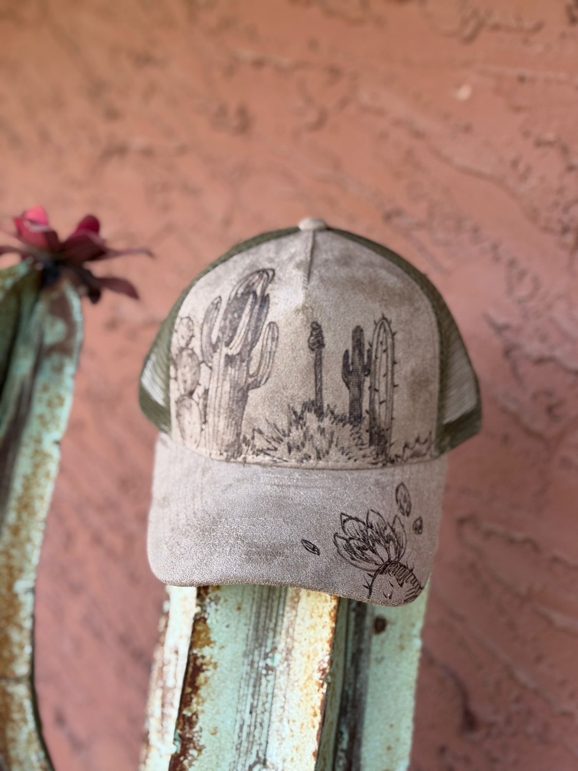Desert Cactus Burned Olive Trucker