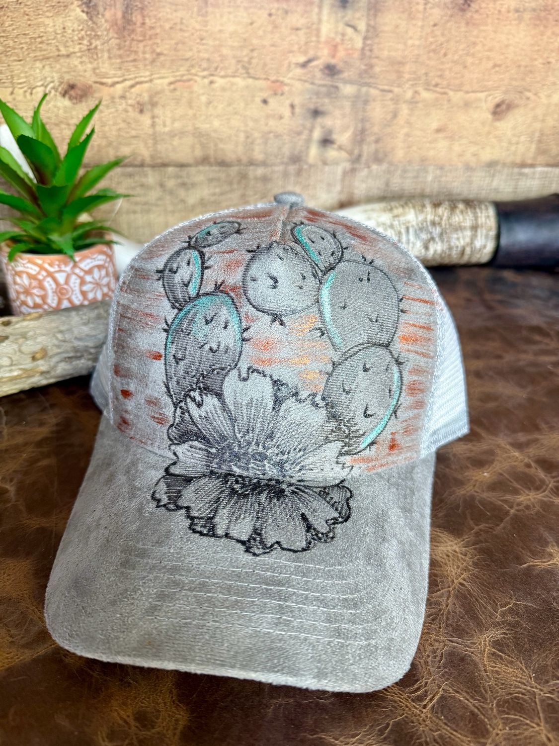 Sunset Cactus Burned Gray Trucker Hat