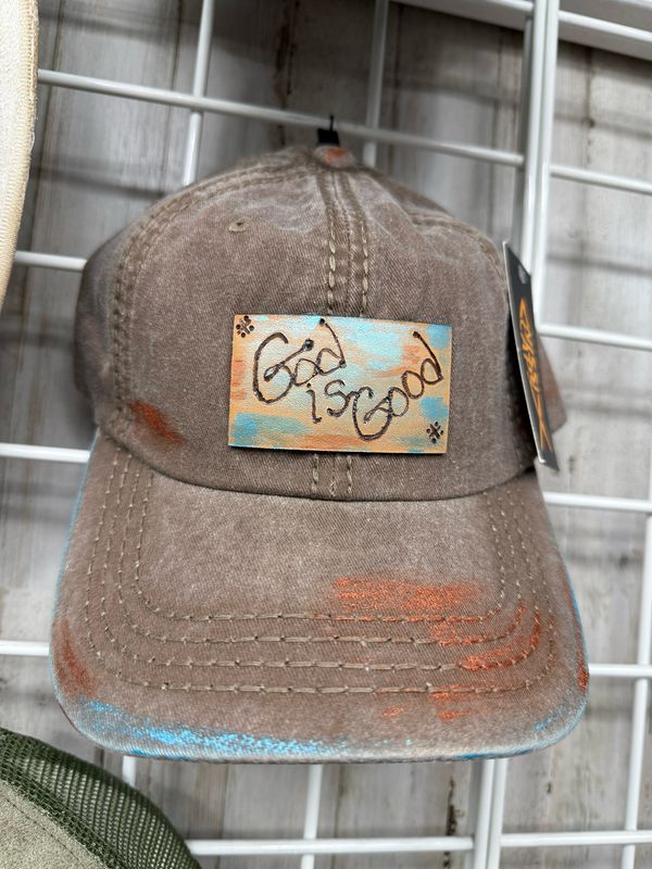 God is Good Leather Patch Trucker Hat