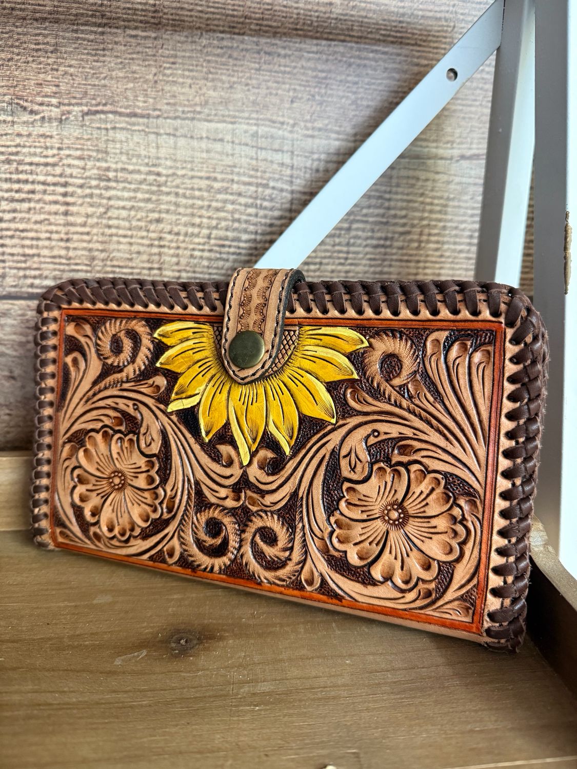 Sunflower Tooled Leather Wallet