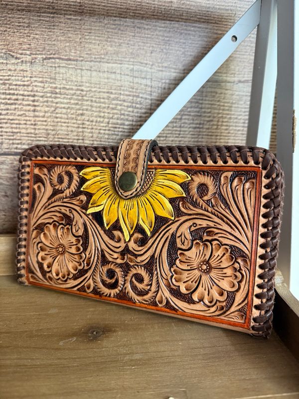 Sunflower Tooled Leather Wallet