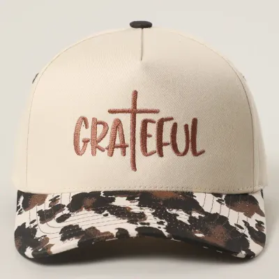 Grateful Cow Print Embroidery Trucker Hat