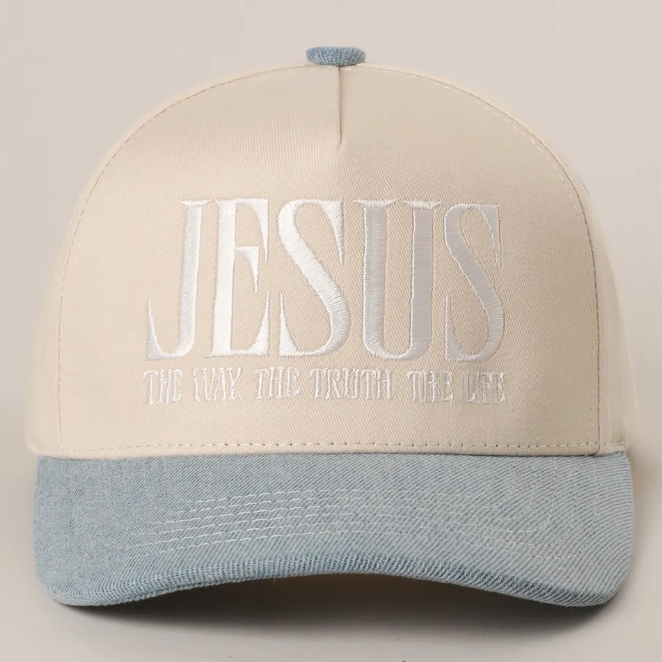 JESUS Denim Embroidered Trucker Hat