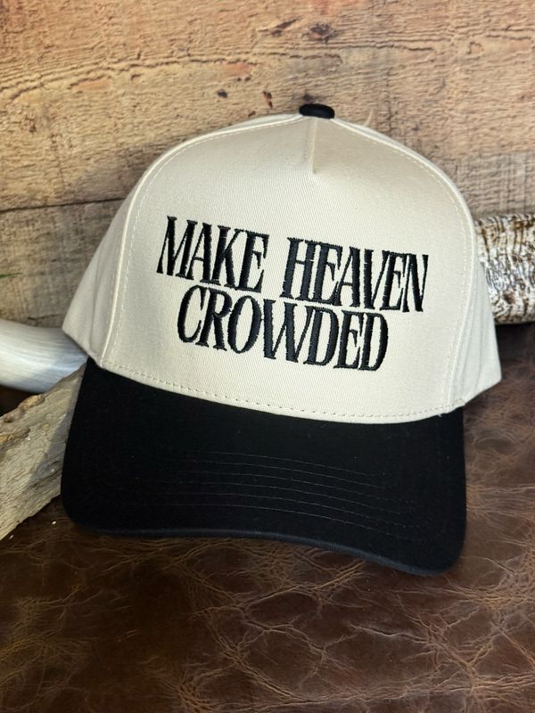Make Heaven Crowded Black Embroidered Trucker Hat