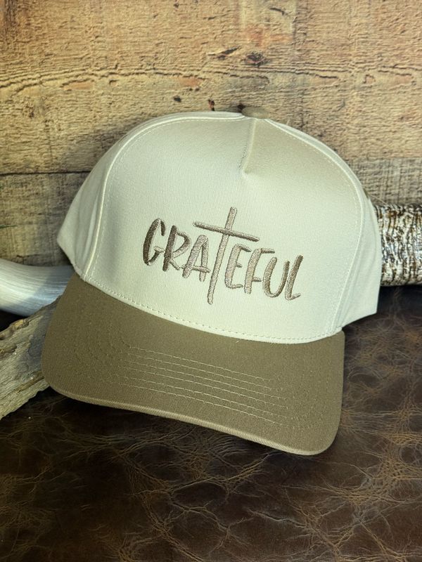 Grateful Beige Embroidery Trucker Hat