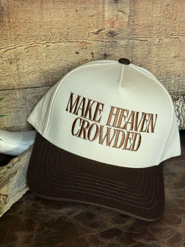 Make Heaven Crowded Brown Embroidered Trucker Hat