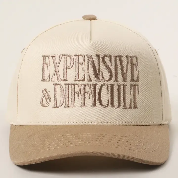 Expensive and Difficult Beige Embroidered Trucker Hat