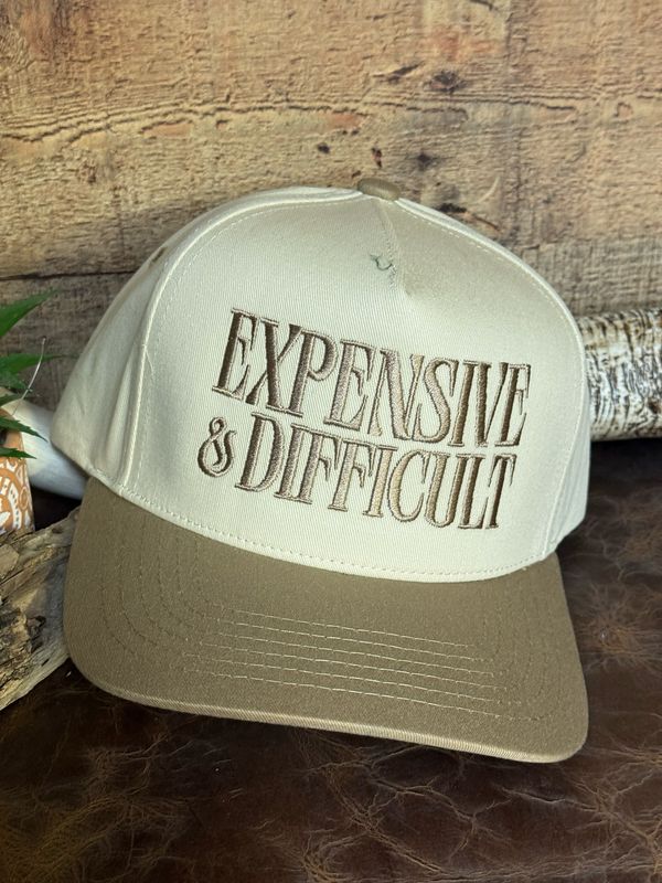 Expensive and Difficult Beige Embroidered Trucker Hat