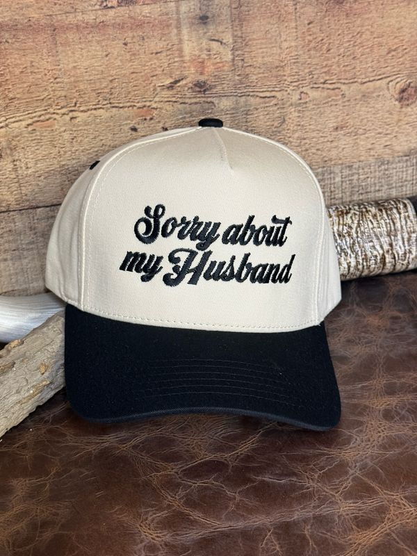 Sorry About My Husband Embroidered Trucker Hat Black